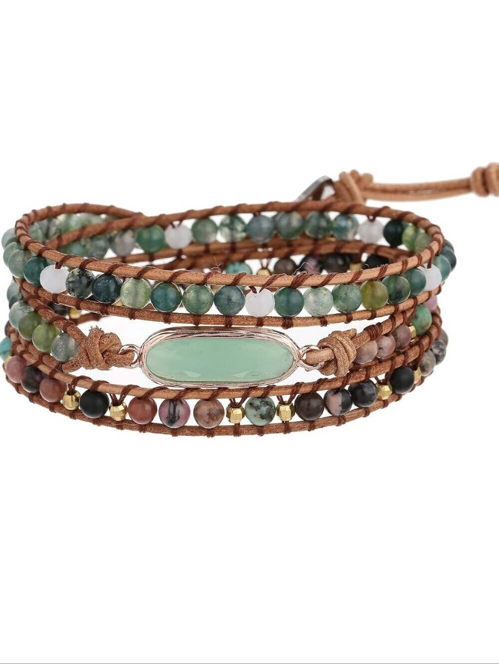 Multi-Strand Green Agate Wrap Bracelet